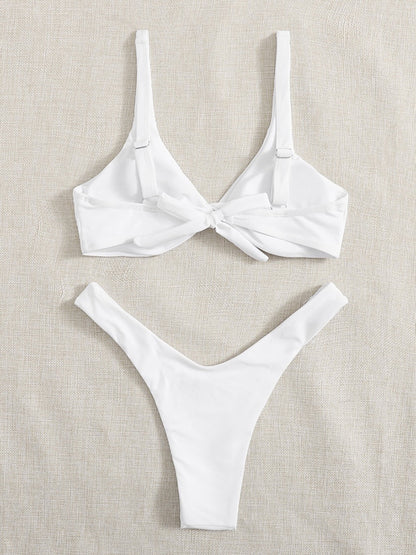 Women's Twist Front High Cut Thong Two Piece Bikini Set Swimsuit - Seldom Seen Styles