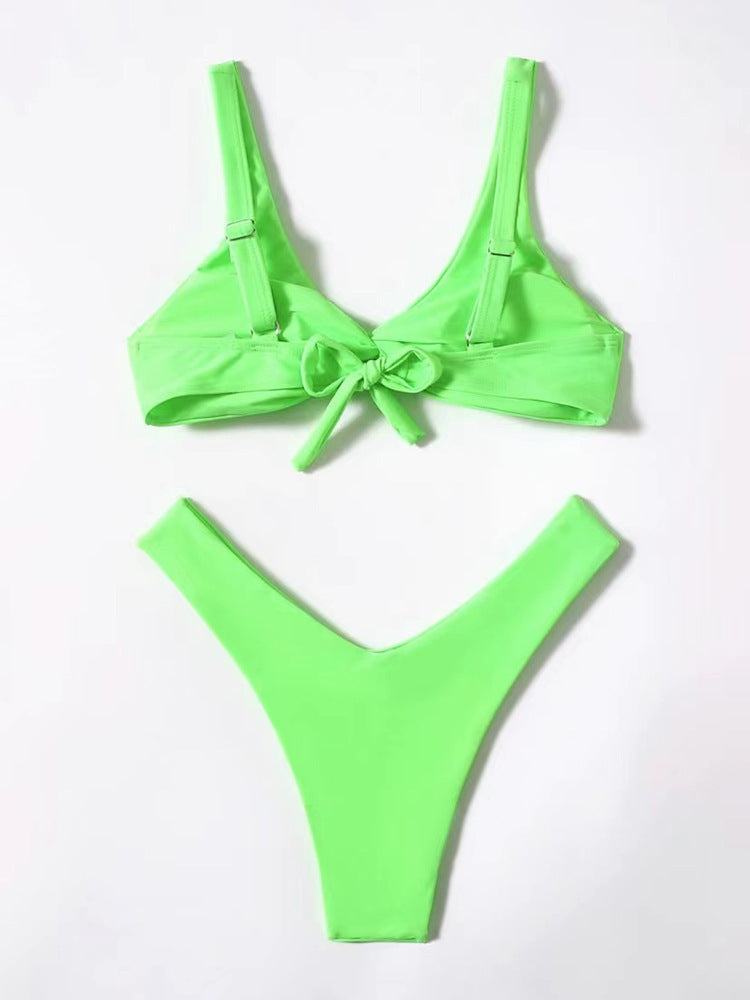 Women's Twist Front High Cut Thong Two Piece Bikini Set Swimsuit - Seldom Seen Styles