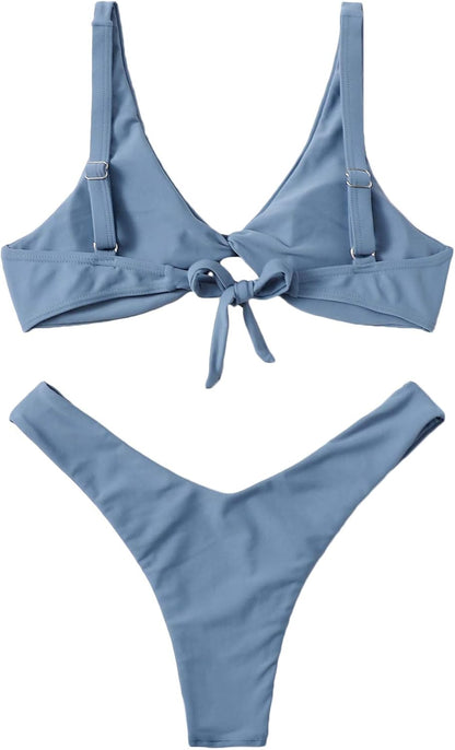 Women's Twist Front High Cut Thong Two Piece Bikini Set Swimsuit - Seldom Seen Styles