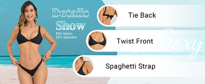 Women's Twist Front High Cut Thong Two Piece Bikini Set Swimsuit - Seldom Seen Styles