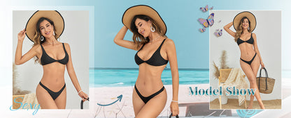 Women's Twist Front High Cut Thong Two Piece Bikini Set Swimsuit - Seldom Seen Styles