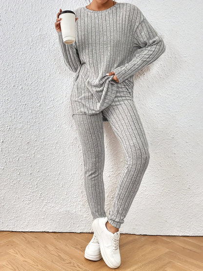 Women's Two-Piece Set Autumn New Fashionable Loose Round Neck Knitted Suit for Women - Seldom Seen Styles