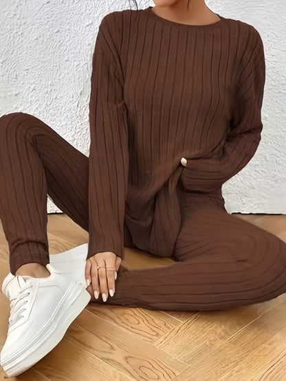 Women's Two-Piece Set Autumn New Fashionable Loose Round Neck Knitted Suit for Women - Seldom Seen Styles