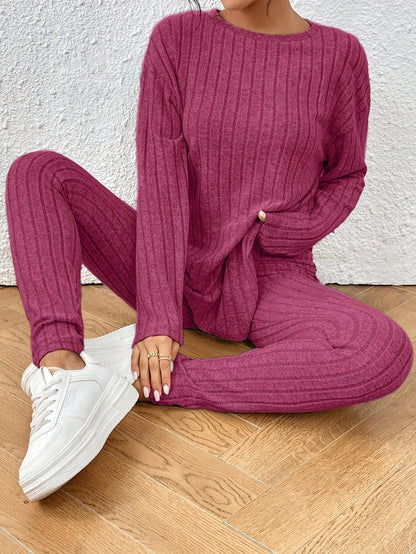 Women's Two-Piece Set Autumn New Fashionable Loose Round Neck Knitted Suit for Women - Seldom Seen Styles
