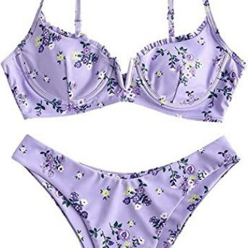 Women's Underwire Bikini Floral High Cut Bikini Set V-Wired Two Piece Swimsuit Bathing Suit - Seldom Seen Styles