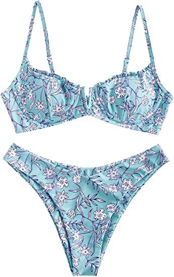 Women's Underwire Bikini Floral High Cut Bikini Set V-Wired Two Piece Swimsuit Bathing Suit - Seldom Seen Styles