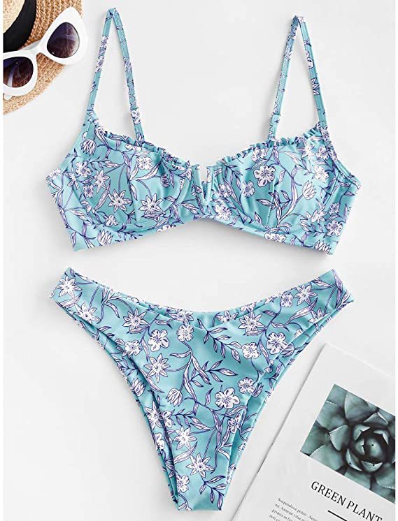 Women's Underwire Bikini Floral High Cut Bikini Set V-Wired Two Piece Swimsuit Bathing Suit - Seldom Seen Styles