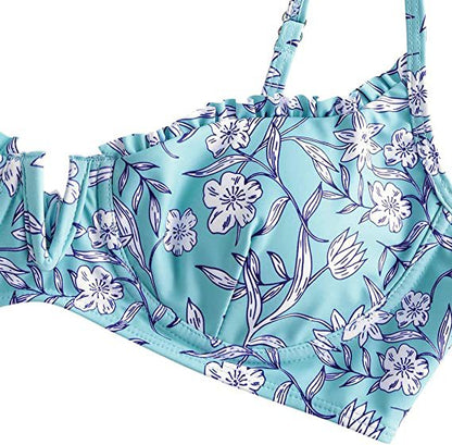 Women's Underwire Bikini Floral High Cut Bikini Set V-Wired Two Piece Swimsuit Bathing Suit - Seldom Seen Styles