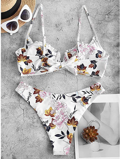 Women's Underwire Bikini Floral High Cut Bikini Set V-Wired Two Piece Swimsuit Bathing Suit - Seldom Seen Styles