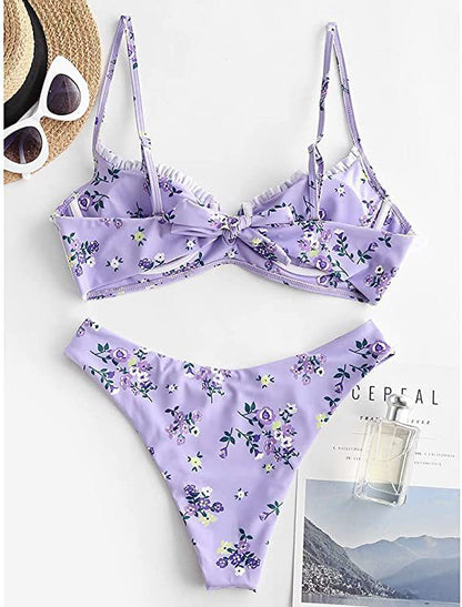 Women's Underwire Bikini Floral High Cut Bikini Set V-Wired Two Piece Swimsuit Bathing Suit - Seldom Seen Styles