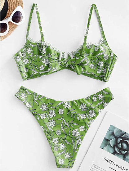 Women's Underwire Bikini Floral High Cut Bikini Set V-Wired Two Piece Swimsuit Bathing Suit - Seldom Seen Styles