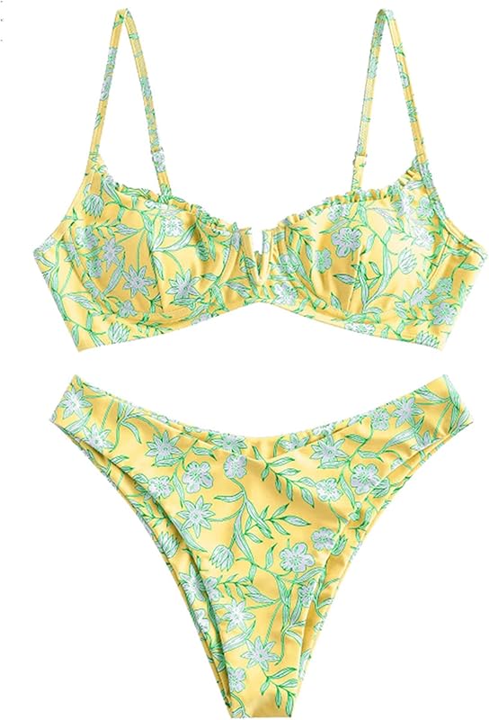 Women's Underwire Bikini Floral High Cut Bikini Set V-Wired Two Piece Swimsuit Bathing Suit - Seldom Seen Styles