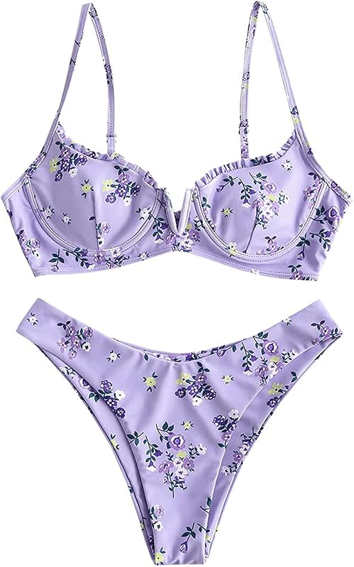 Women's Underwire Bikini Floral High Cut Bikini Set V-Wired Two Piece Swimsuit Bathing Suit - Seldom Seen Styles