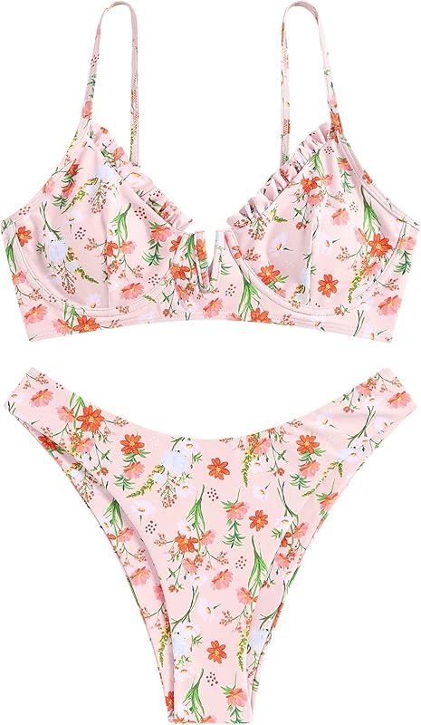 Women's Underwire Bikini Floral High Cut Bikini Set V-Wired Two Piece Swimsuit Bathing Suit - Seldom Seen Styles
