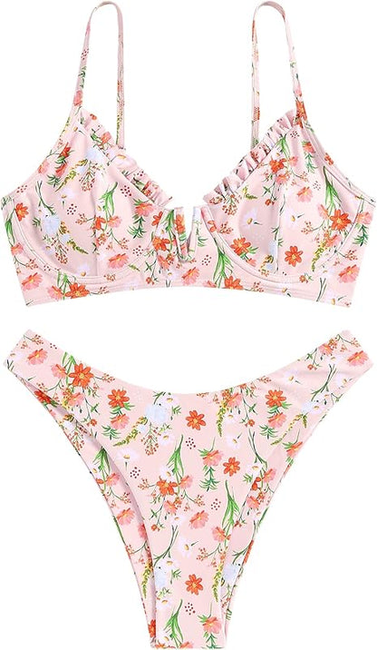 Women's Underwire Bikini Floral High Cut Bikini Set V-Wired Two Piece Swimsuit Bathing Suit - Seldom Seen Styles