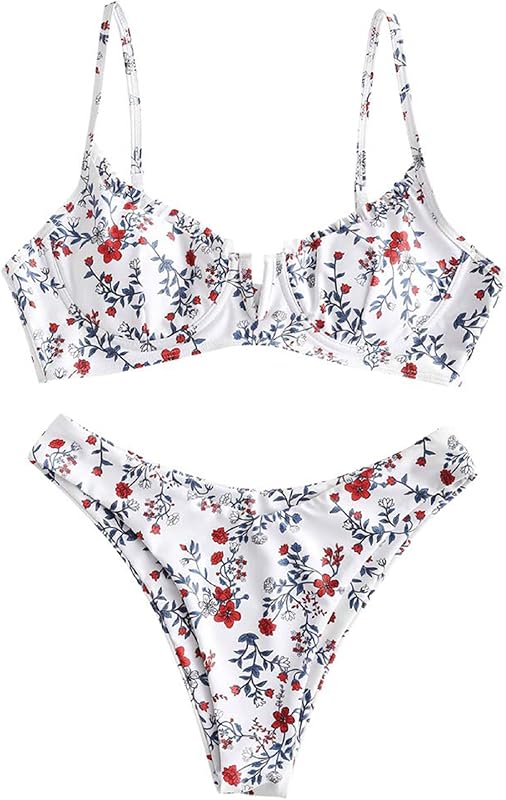 Women's Underwire Bikini Floral High Cut Bikini Set V-Wired Two Piece Swimsuit Bathing Suit - Seldom Seen Styles