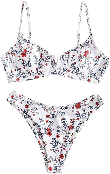 Women's Underwire Bikini Floral High Cut Bikini Set V-Wired Two Piece Swimsuit Bathing Suit - Seldom Seen Styles