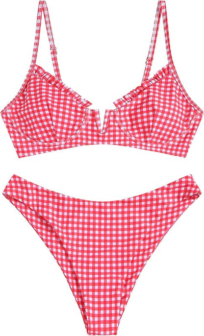 Women's Underwire Bikini Floral High Cut Bikini Set V-Wired Two Piece Swimsuit Bathing Suit - Seldom Seen Styles