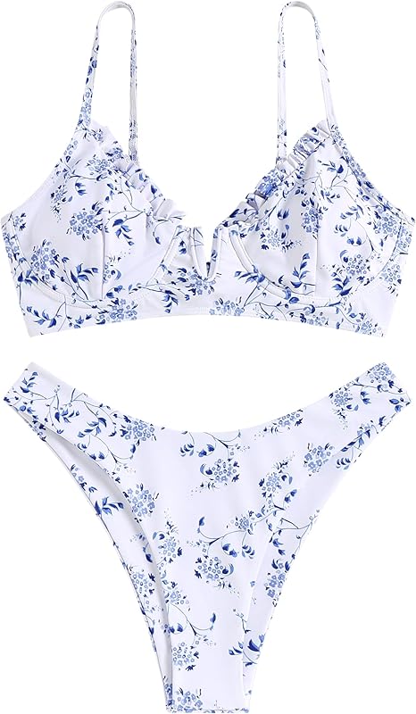 Women's Underwire Bikini Floral High Cut Bikini Set V-Wired Two Piece Swimsuit Bathing Suit - Seldom Seen Styles