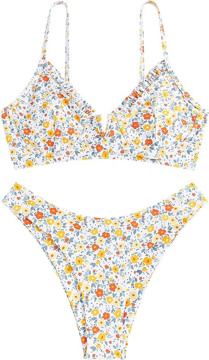 Women's Underwire Bikini Floral High Cut Bikini Set V-Wired Two Piece Swimsuit Bathing Suit - Seldom Seen Styles
