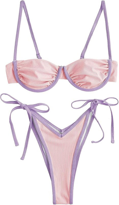 Women's Underwire Bikini Floral High Cut Bikini Set V-Wired Two Piece Swimsuit Bathing Suit - Seldom Seen Styles