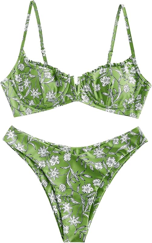 Women's Underwire Bikini Floral High Cut Bikini Set V-Wired Two Piece Swimsuit Bathing Suit - Seldom Seen Styles