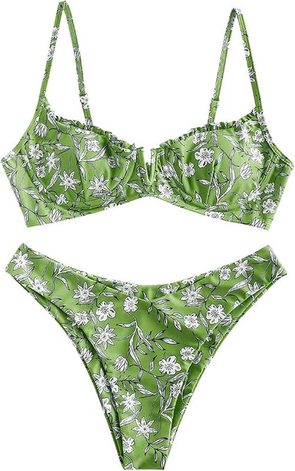 Women's Underwire Bikini Floral High Cut Bikini Set V-Wired Two Piece Swimsuit Bathing Suit - Seldom Seen Styles