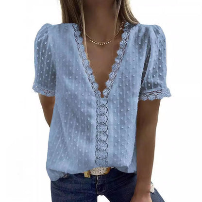 Women's V Neck Lace Crochet Tunic Tops Flowy Casual Blouses Shirts - Seldom Seen Styles