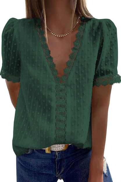 Women's V Neck Lace Crochet Tunic Tops Flowy Casual Blouses Shirts - Seldom Seen Styles