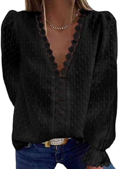 Women's V Neck Lace Crochet Tunic Tops Flowy Casual Blouses Shirts - Seldom Seen Styles
