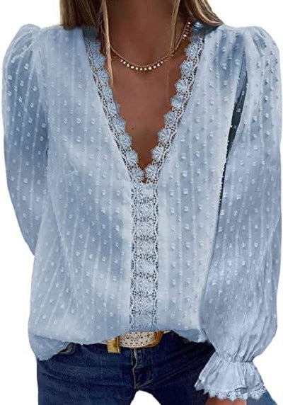 Women's V Neck Lace Crochet Tunic Tops Flowy Casual Blouses Shirts - Seldom Seen Styles