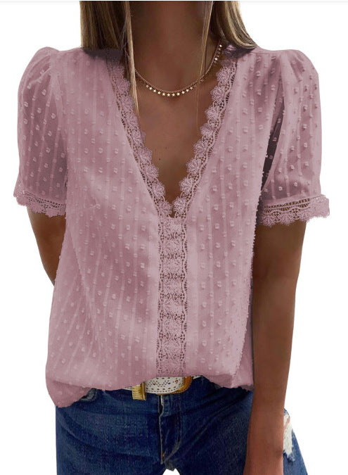 Women's V Neck Lace Crochet Tunic Tops Flowy Casual Blouses Shirts - Seldom Seen Styles