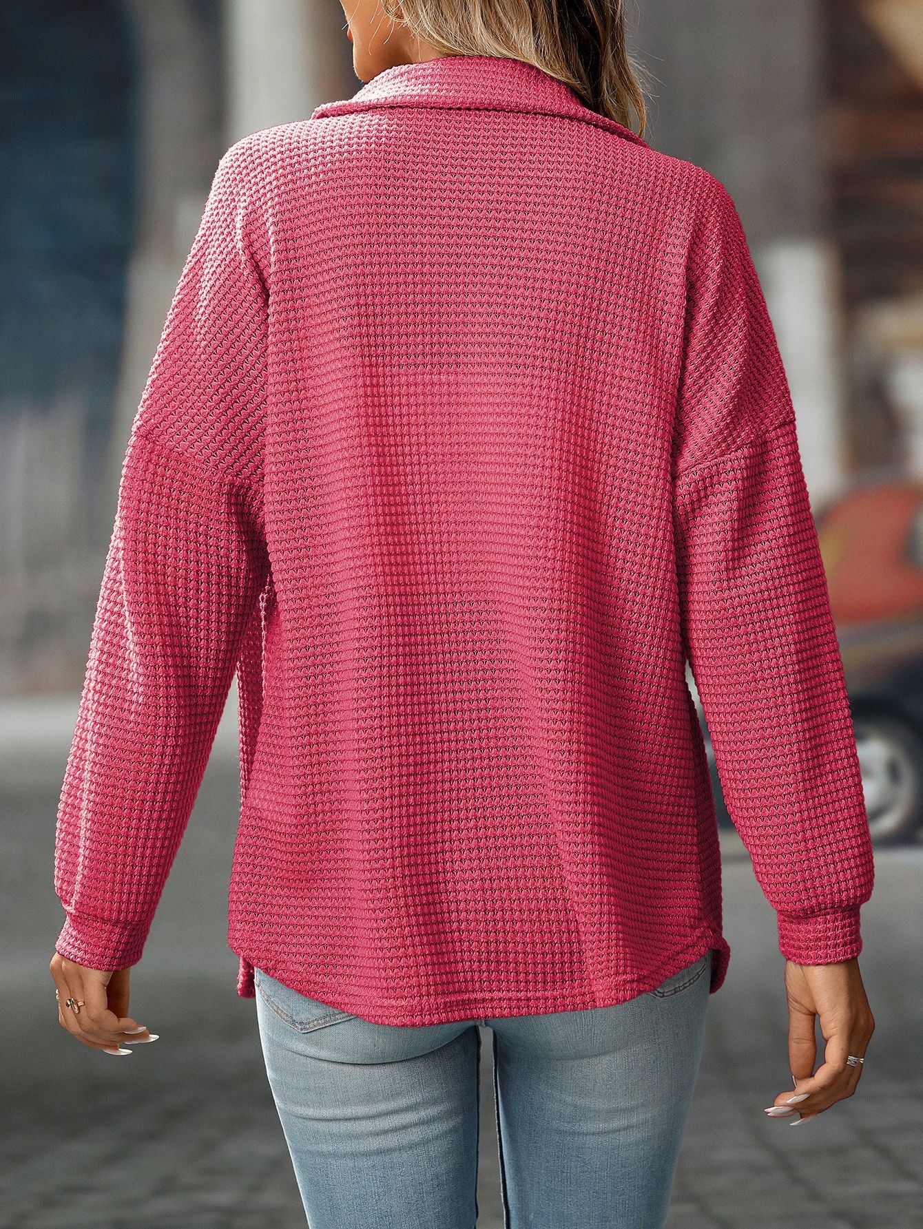 Women's Waffle Knit Button Down Shirts Casual Long Sleeve Shacket Jacket Boyfriend Tops Blouses Loose Fit - Seldom Seen Styles