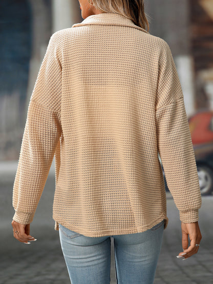 Women's Waffle Knit Button Down Shirts Casual Long Sleeve Shacket Jacket Boyfriend Tops Blouses Loose Fit - Seldom Seen Styles