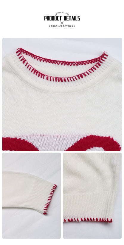 Women's Y2K Bow Print Knit Sweater Crew Neck Long Sleeve Knitted Pullover Loose Knit Christmas Trendy Sweater - Seldom Seen Styles