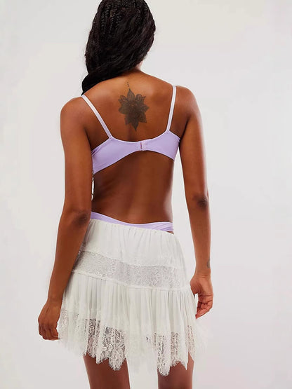 Women's Y2k Lace Half Slip Skirt Low Rise Pleated Ruffle LaceTrim Mini Skirt Layered Flowy Short Skirts Underskirt - Seldom Seen Styles