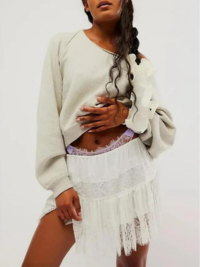 Women's Y2k Lace Half Slip Skirt Low Rise Pleated Ruffle LaceTrim Mini Skirt Layered Flowy Short Skirts Underskirt - Seldom Seen Styles