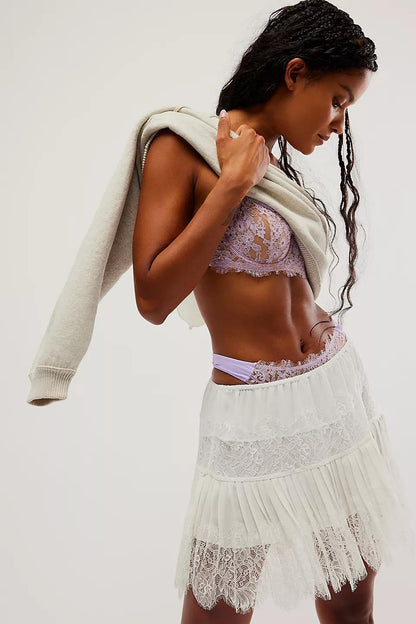 Women's Y2k Lace Half Slip Skirt Low Rise Pleated Ruffle LaceTrim Mini Skirt Layered Flowy Short Skirts Underskirt - Seldom Seen Styles