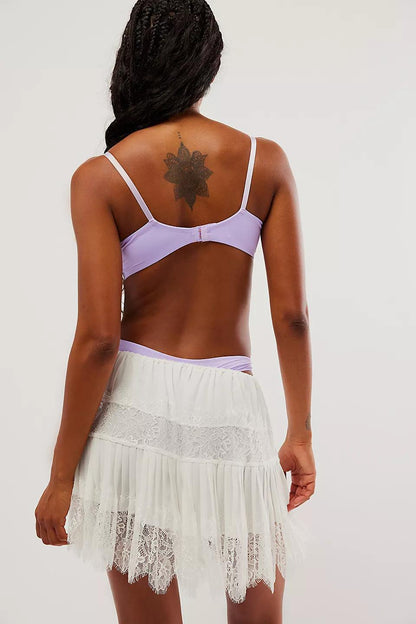 Women's Y2k Lace Half Slip Skirt Low Rise Pleated Ruffle LaceTrim Mini Skirt Layered Flowy Short Skirts Underskirt - Seldom Seen Styles