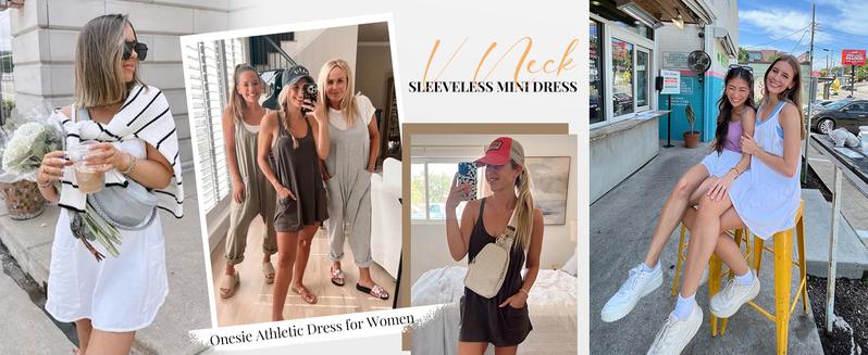 Womens Athletic Sleeveless Mini Dress with Built-in Shorts V Neck Spaghetti Strap Short Tennis Dress with Pockets - Seldom Seen Styles