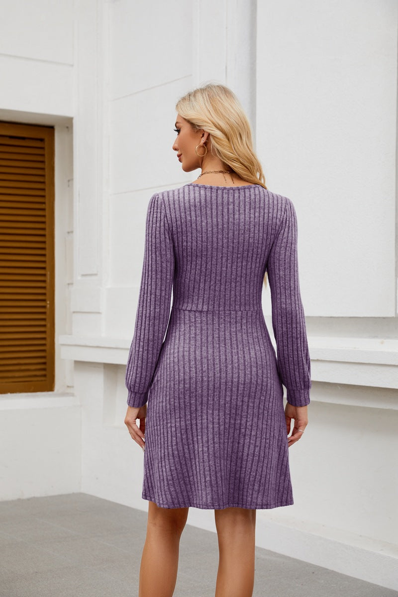 Womens Babydoll Dresses Square Neck Long Sleeve Knee Length Flowy Swing Shirring Mini Dresses Fall Dress - Seldom Seen Styles