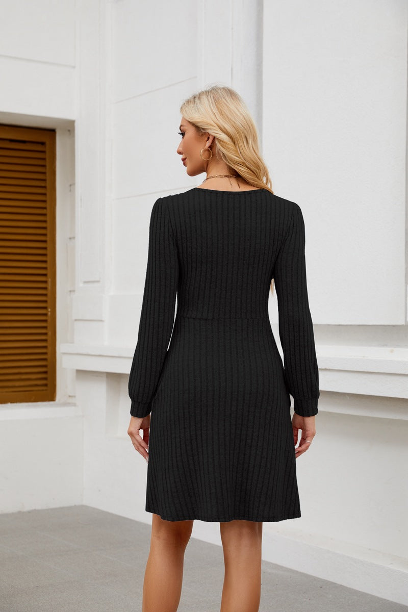 Womens Babydoll Dresses Square Neck Long Sleeve Knee Length Flowy Swing Shirring Mini Dresses Fall Dress - Seldom Seen Styles