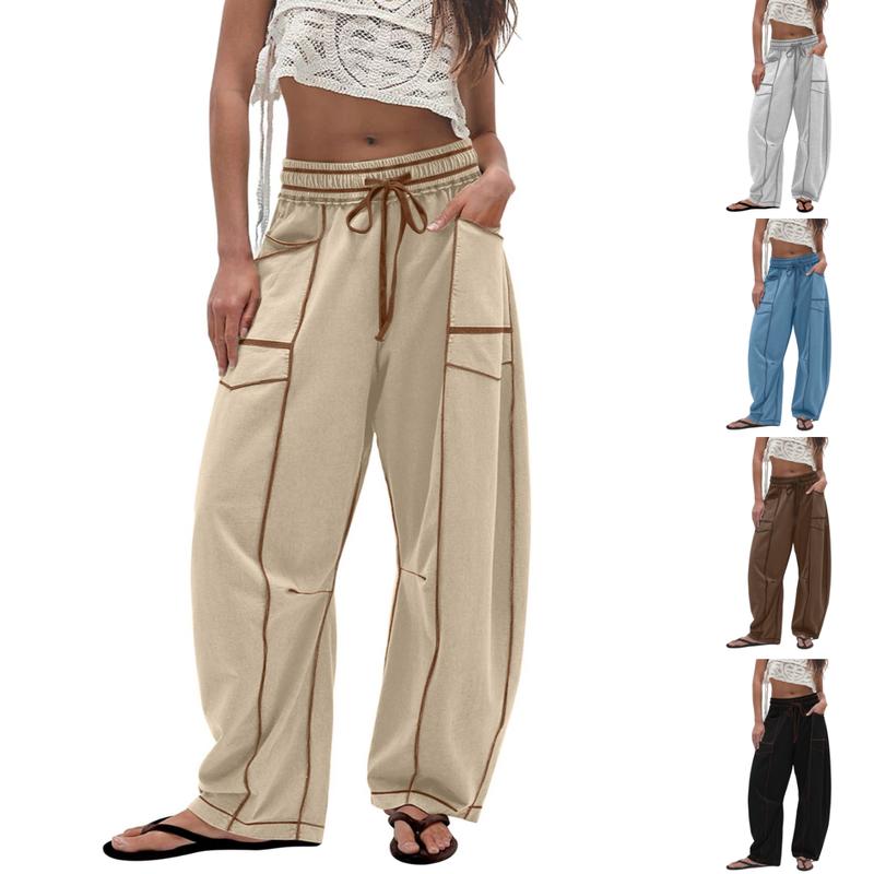 Women's Baggy Barrel Pants Wide Leg Lounge Drawstring Sweatpants with Pockets Minimalist Bottoms Casual Style Comfortable Breathable Material - Seldom Seen Styles