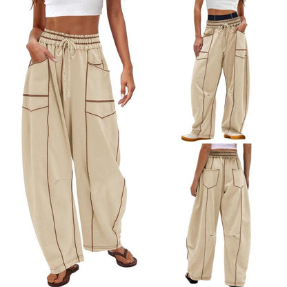 Women's Baggy Barrel Pants Wide Leg Lounge Drawstring Sweatpants with Pockets Minimalist Bottoms Casual Style Comfortable Breathable Material - Seldom Seen Styles