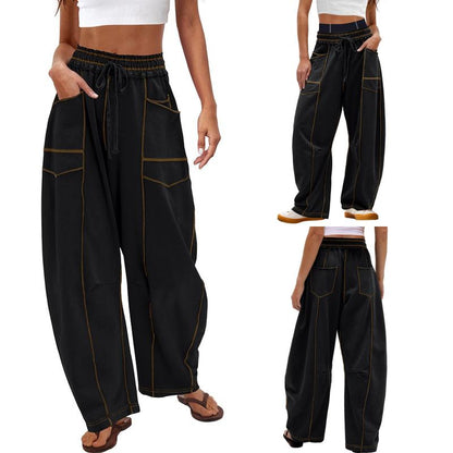 Women's Baggy Barrel Pants Wide Leg Lounge Drawstring Sweatpants with Pockets Minimalist Bottoms Casual Style Comfortable Breathable Material - Seldom Seen Styles