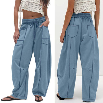 Women's Baggy Barrel Pants Wide Leg Lounge Drawstring Sweatpants with Pockets Minimalist Bottoms Casual Style Comfortable Breathable Material - Seldom Seen Styles