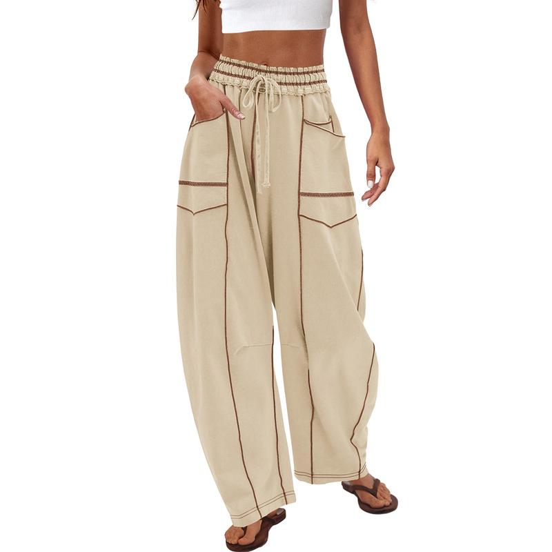 Women's Baggy Barrel Pants Wide Leg Lounge Drawstring Sweatpants with Pockets Minimalist Bottoms Casual Style Comfortable Breathable Material - Seldom Seen Styles