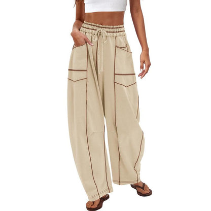Women's Baggy Barrel Pants Wide Leg Lounge Drawstring Sweatpants with Pockets Minimalist Bottoms Casual Style Comfortable Breathable Material - Seldom Seen Styles
