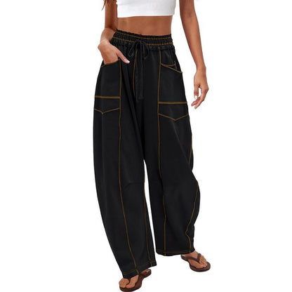 Women's Baggy Barrel Pants Wide Leg Lounge Drawstring Sweatpants with Pockets Minimalist Bottoms Casual Style Comfortable Breathable Material - Seldom Seen Styles