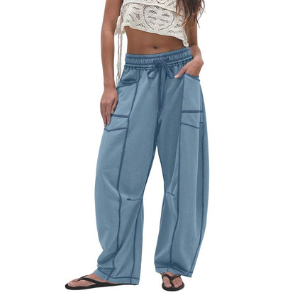 Women's Baggy Barrel Pants Wide Leg Lounge Drawstring Sweatpants with Pockets Minimalist Bottoms Casual Style Comfortable Breathable Material - Seldom Seen Styles